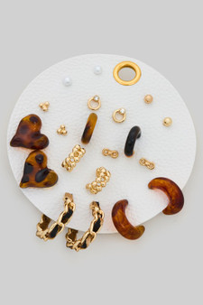 Ten Pair Leopard Studs And Resin Hoop Earring Set