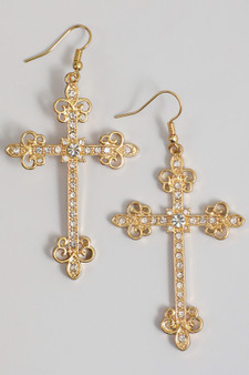 Filigree Cross Drop Earrings With Cz Pave