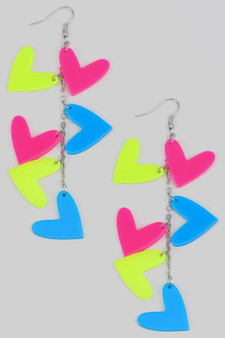Neon Linear Heart Drop Earrings