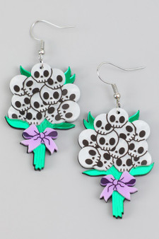 Marbled Acrylic Skull Bouquet Drop Earrings