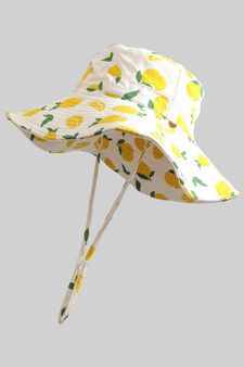 Canvas Lemon Print Bucket Hat With Chin Strap