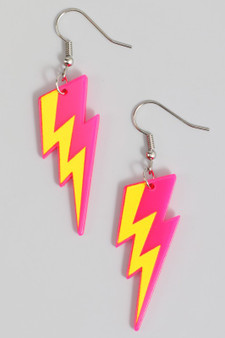Acrylic Neon Pink Lightning Drop Earrings
