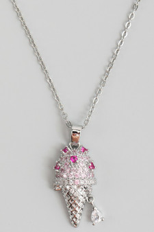 Stainless Iced Out Ice Cream Cone Pendant Necklace