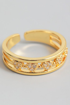 Split Brass Ring With Cz Pave Hearts