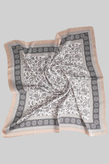 Silky Square Scarf With Filigree And Paisley Print
