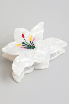 Marbled Acrylic White Lily Hair Clip