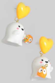 Adorable Ghost And Jack O Lantern Drop Earrings