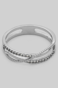 Stacked Criss Cross Brass Ring With Cz Pave