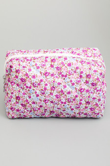 Country Flower Quilted Makeup Travel Pouch