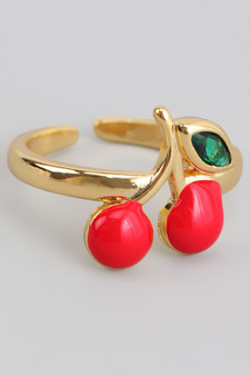 Enamel Cherry Ring With Stone
