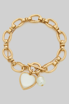Heart And Pearl Charm Chain Bracelet