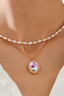 Two Piece Necklace With Pearls And Flower Pendant