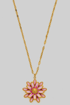 Lacquered Layered Flower Pendant Necklace