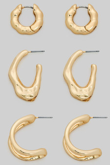 Three Pair Wave Hoop Earring Set