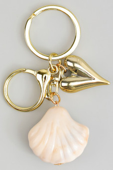 Stone Shell And Heart Bag Charm Keychain