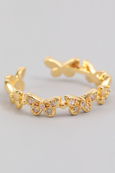 Brass Butterfly Link Ring With Cz Pave Detail