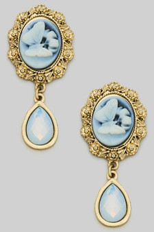 Butterfly Portrait Earrings With Dangling Teardrop