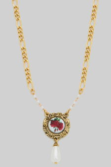 Rose Portrait And Pearl Pendant Chain Necklace