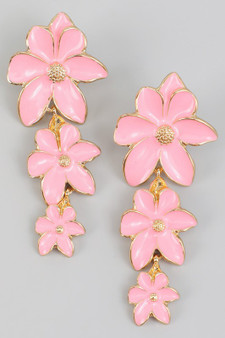 Large Lacquered Linear Flower Drop Earrings