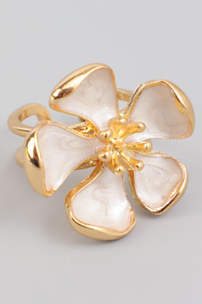 Pearly White Lacquered Flower Statement Ring