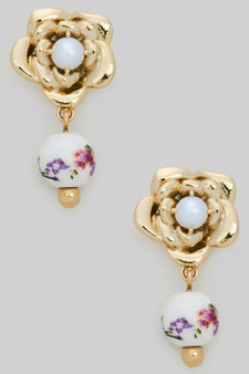 Rose Studs With Ceramic Bead