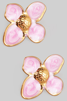 Stainless Steel Lacquered Floral Drop Earrings