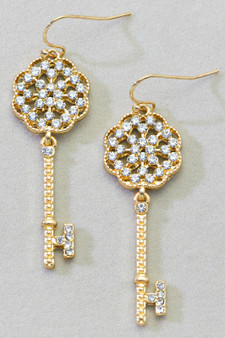 Cz Pave Cluster Key Drop Earrings
