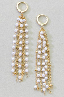 Dangling Pearl Beads And Chain Huggies