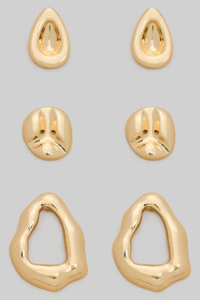 Three Pair Of Organic Teardrop Earrings