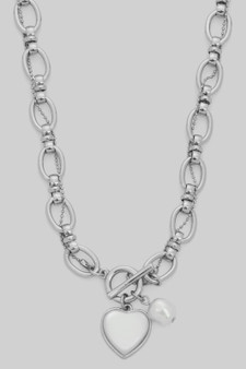 Heart Ac And Pearl Toggle Chain Necklace