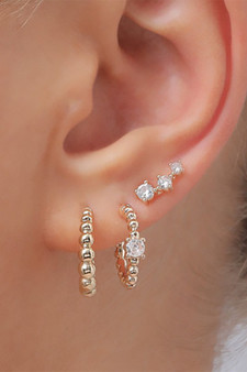 Three Pair Small Hoops And Cz Stud Set