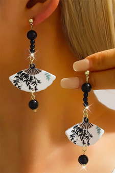 Dangling Bead And Bamboww Fan Drop Earrings