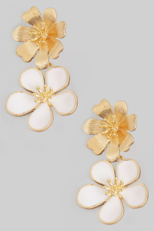Brass And Lacquered Linear Flower Drop Earrings