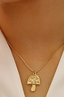 Stainless Steel Necklace With Mushrom Cz Pendant