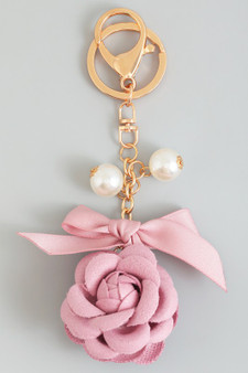 Flower Bow And Pearl Bag Charm Keychain