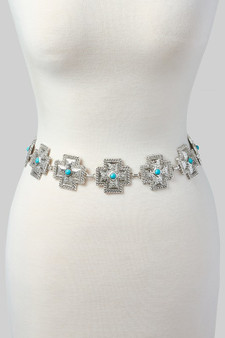 Western Cross Link Chain Belt With Stones