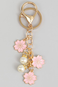 Cherry Blossoms And Pearls Bag Charm Keychain