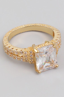 Rectangle Cz Stone Ring With Pave