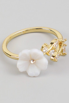 Acrylic Cherry Blossom Cz Leaf Ring