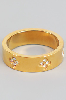 18K Gold Dipped Cz Flower Stamped Band Ring
