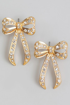 Pave Rhinestone Bow Drop Earrings