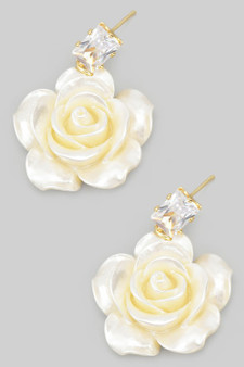 Pearly Rose And Cz Drop Earrings