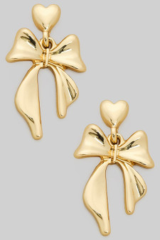 Heart And Dangling Bow Post Earrings