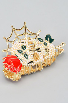 Pearly Rose Skull Web Metal Hair Clip