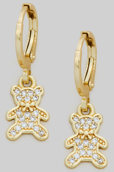 Dainty Brass Huggies With Cz Bear Charm