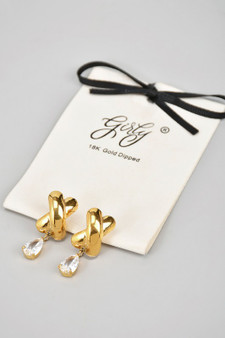 18K Gold Dipped X Studs With Teardrop Cz