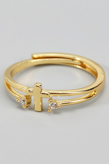 Stacked Brass Ring With Cross And Cz Stones