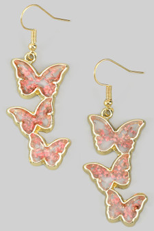 Tiered Pressed Flower Butterfly Drop Earrings