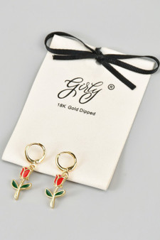 18K Gold Dipped Rose Charm Huggies