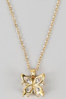 Stainless Steel Necklace With Cz Butterfly Pendant